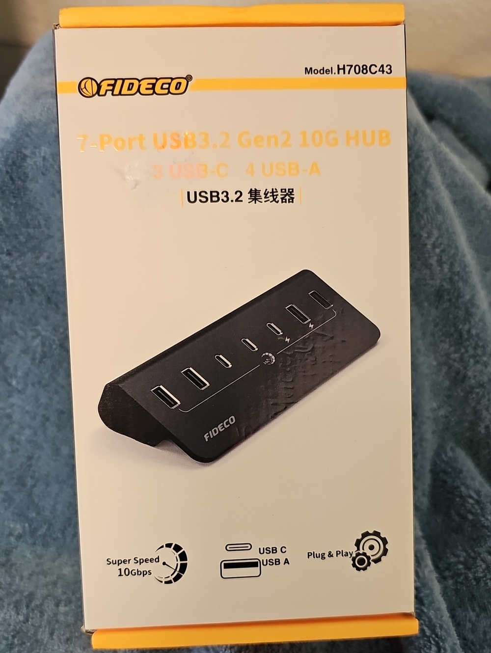 Fideco 7-Port USB3.2 Gen2 10G Hub - Black